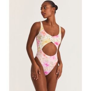 LoveShackFancy x Hurley Tropical Hibiscus Cut Out Cheeky One Piece Swimsuit